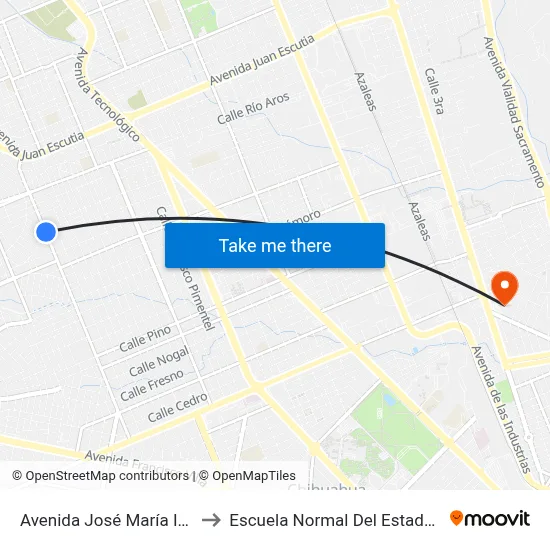 Avenida José María Iglesias, 5915 to Escuela Normal Del Estado De Chihuahua map