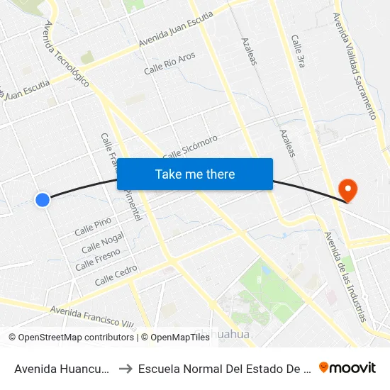 Avenida Huancune, 801 to Escuela Normal Del Estado De Chihuahua map