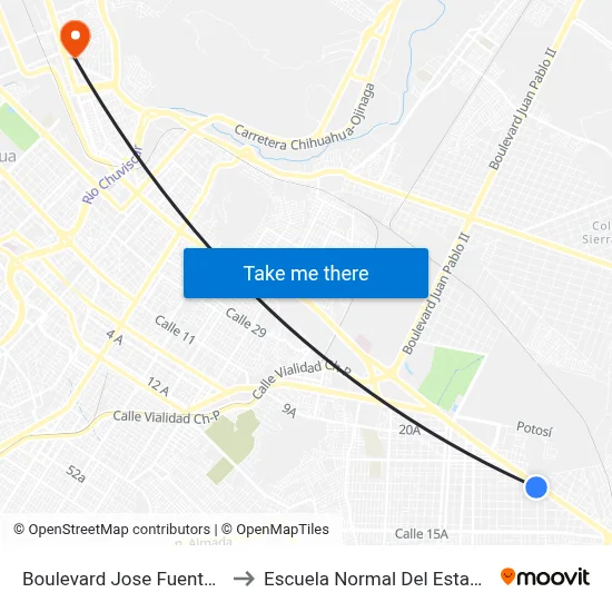Boulevard Jose Fuentes Mares, 1209 to Escuela Normal Del Estado De Chihuahua map