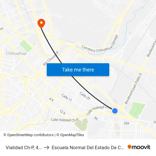 Vialidad Ch-P, 47561 to Escuela Normal Del Estado De Chihuahua map