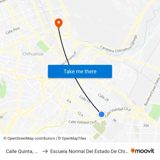 Calle Quinta, 6009 to Escuela Normal Del Estado De Chihuahua map