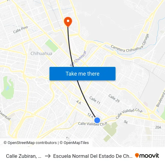 Calle Zubiran, 1008 to Escuela Normal Del Estado De Chihuahua map