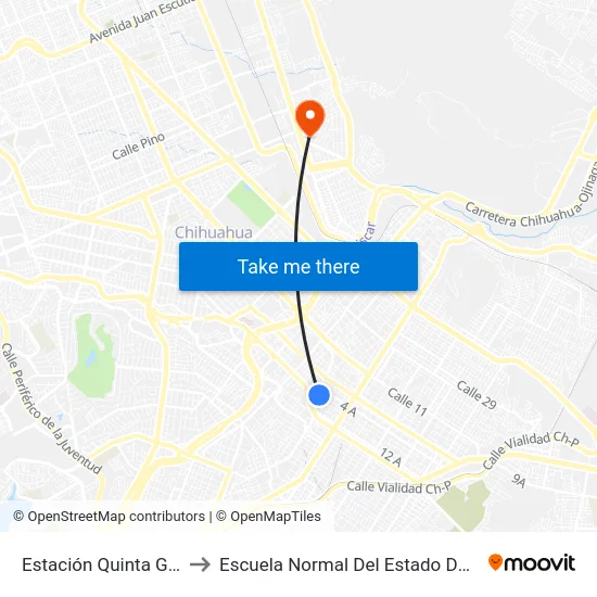 Estación Quinta Gameros to Escuela Normal Del Estado De Chihuahua map