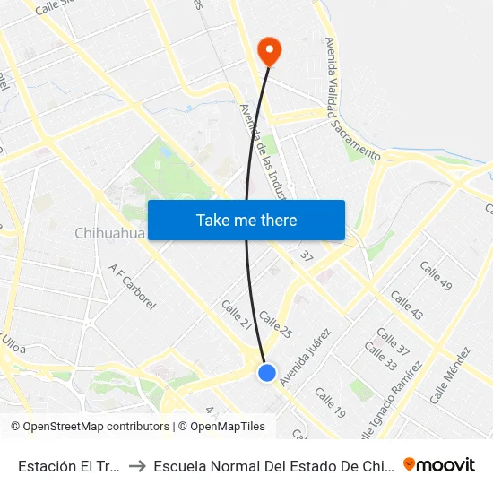 Estación El Trébol to Escuela Normal Del Estado De Chihuahua map