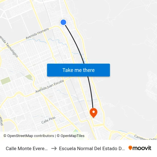 Calle Monte Everest 11702 to Escuela Normal Del Estado De Chihuahua map