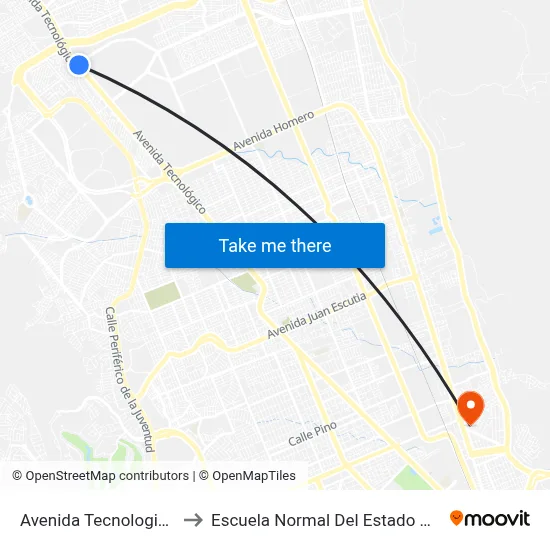 Avenida Tecnologico, 15323 to Escuela Normal Del Estado De Chihuahua map