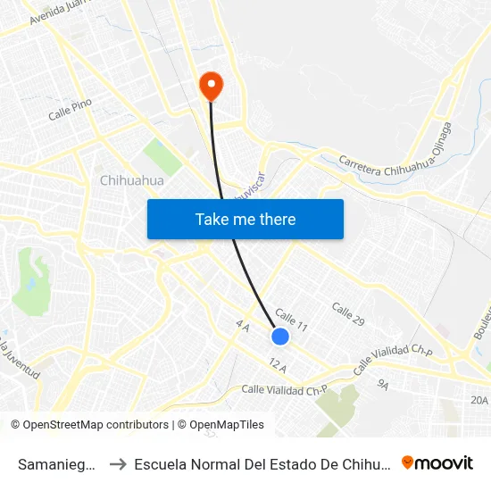 Samaniego, 2 to Escuela Normal Del Estado De Chihuahua map