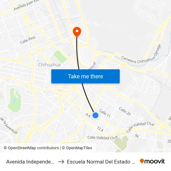 Avenida Independencia, 3401 to Escuela Normal Del Estado De Chihuahua map