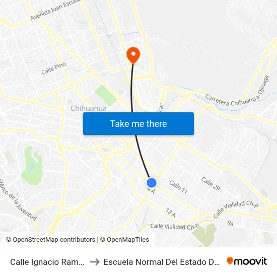 Calle Ignacio Ramírez, 100 to Escuela Normal Del Estado De Chihuahua map