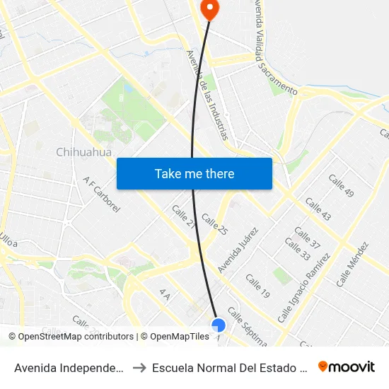 Avenida Independencia, 1217 to Escuela Normal Del Estado De Chihuahua map