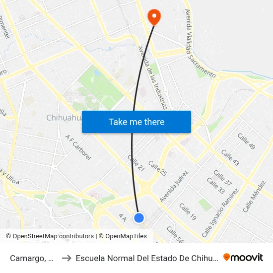 Camargo, 111 to Escuela Normal Del Estado De Chihuahua map