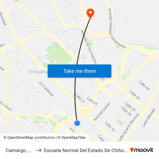 Camargo, 321 to Escuela Normal Del Estado De Chihuahua map