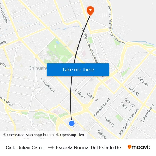 Calle Julián Carrillo, 401 to Escuela Normal Del Estado De Chihuahua map