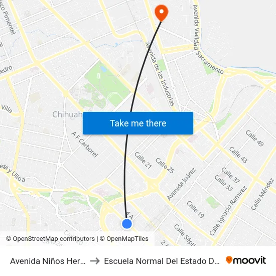 Avenida Niños Heroes, 612 to Escuela Normal Del Estado De Chihuahua map