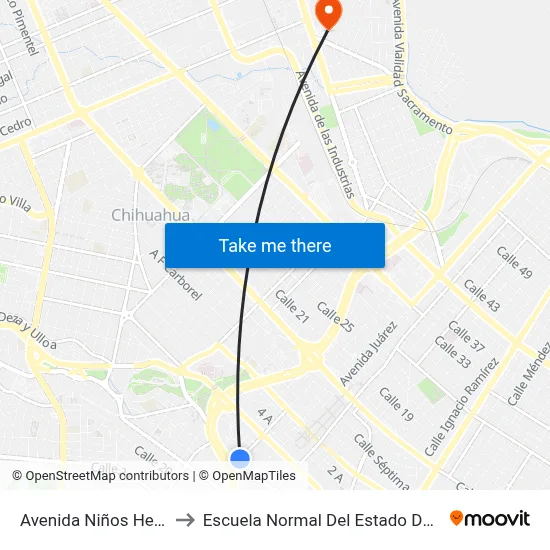 Avenida Niños Heroes, 14 to Escuela Normal Del Estado De Chihuahua map