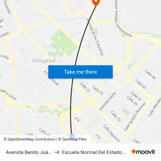 Avenida Benito Juárez, 1402 to Escuela Normal Del Estado De Chihuahua map