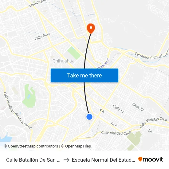 Calle Batallón De San Patricio, 1821 to Escuela Normal Del Estado De Chihuahua map