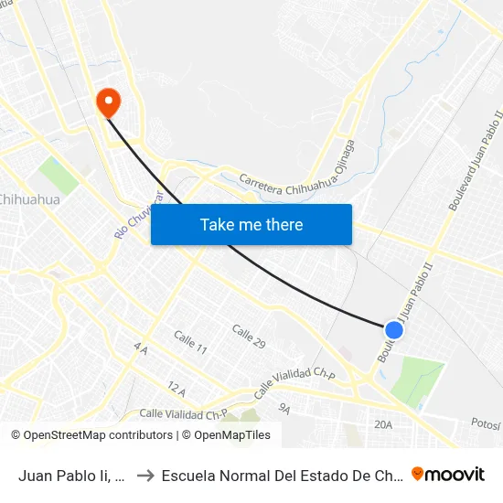 Juan Pablo Ii, 4912 to Escuela Normal Del Estado De Chihuahua map