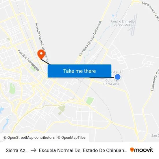 Sierra Azul to Escuela Normal Del Estado De Chihuahua map