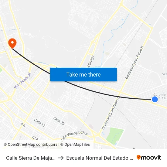 Calle Sierra De Majalca, 11200 to Escuela Normal Del Estado De Chihuahua map