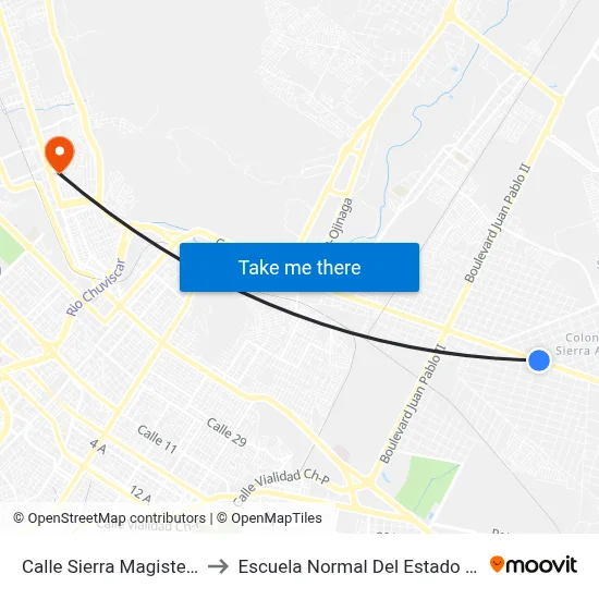 Calle Sierra Magisterial, 10201 to Escuela Normal Del Estado De Chihuahua map