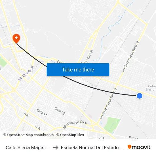 Calle Sierra Magisterial, 1700 to Escuela Normal Del Estado De Chihuahua map