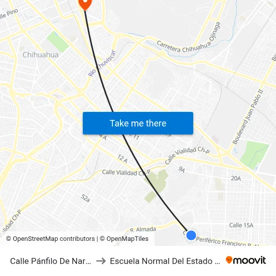 Calle Pánfilo De Narváez, 3230 to Escuela Normal Del Estado De Chihuahua map