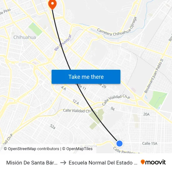 Misión De Santa Bárbara, 3013 to Escuela Normal Del Estado De Chihuahua map