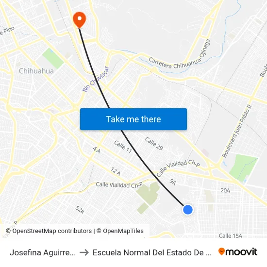 Josefina Aguirre, 8423 to Escuela Normal Del Estado De Chihuahua map