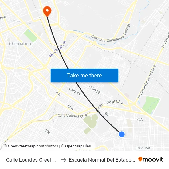 Calle Lourdes Creel Muller, 8639 to Escuela Normal Del Estado De Chihuahua map
