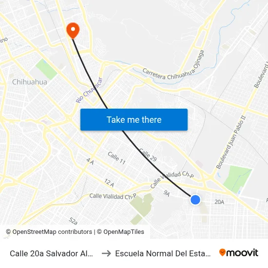 Calle 20a Salvador Almanza B., 8012 to Escuela Normal Del Estado De Chihuahua map