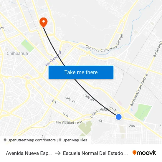 Avenida Nueva España, 2108 to Escuela Normal Del Estado De Chihuahua map