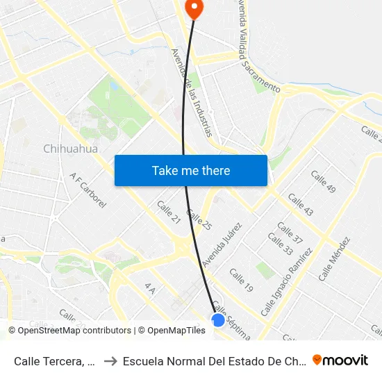 Calle Tercera, 1801 to Escuela Normal Del Estado De Chihuahua map
