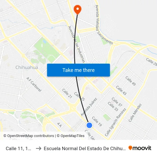 Calle 11, 1202 to Escuela Normal Del Estado De Chihuahua map