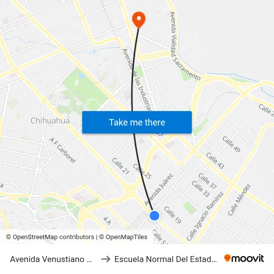 Avenida Venustiano Carranza, 713 to Escuela Normal Del Estado De Chihuahua map