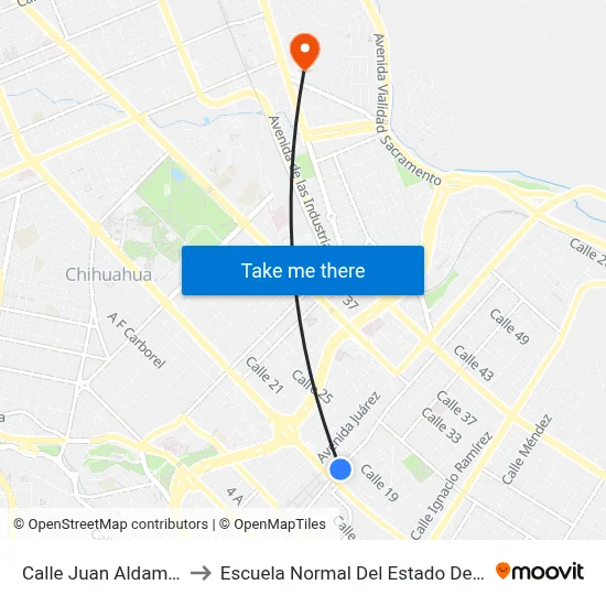Calle Juan Aldama, 1304 to Escuela Normal Del Estado De Chihuahua map