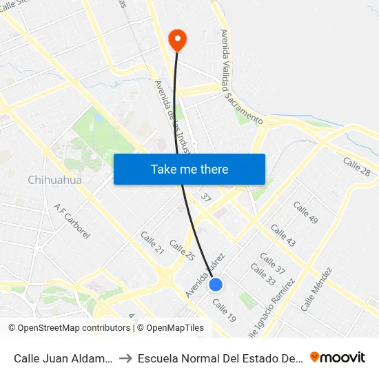 Calle Juan Aldama, 2122 to Escuela Normal Del Estado De Chihuahua map