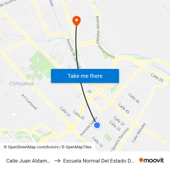 Calle Juan Aldama, 2509a to Escuela Normal Del Estado De Chihuahua map