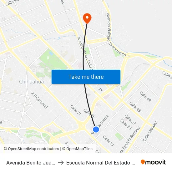 Avenida Benito Juárez, 1503 to Escuela Normal Del Estado De Chihuahua map