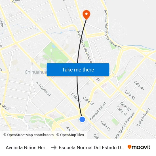 Avenida Niños Heroes, 506 to Escuela Normal Del Estado De Chihuahua map