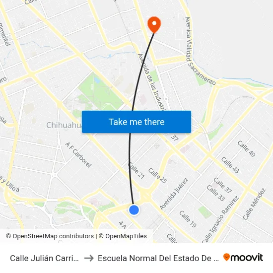 Calle Julián Carrillo, 217 to Escuela Normal Del Estado De Chihuahua map