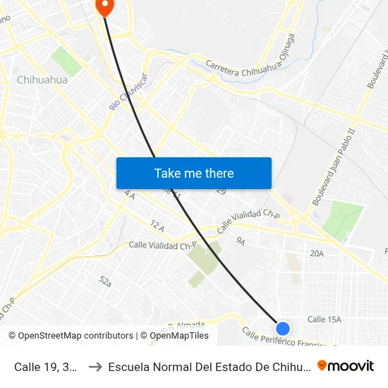 Calle 19, 3600 to Escuela Normal Del Estado De Chihuahua map