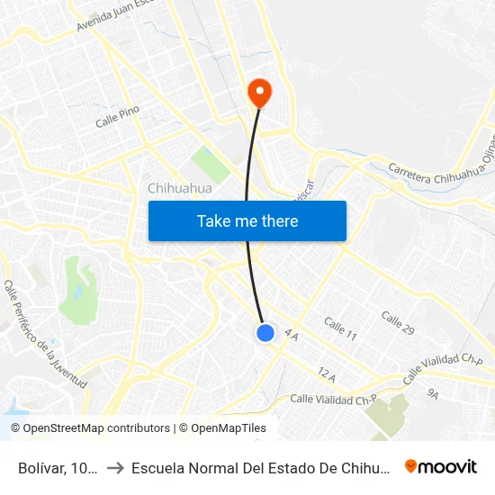 Bolívar, 1000 to Escuela Normal Del Estado De Chihuahua map