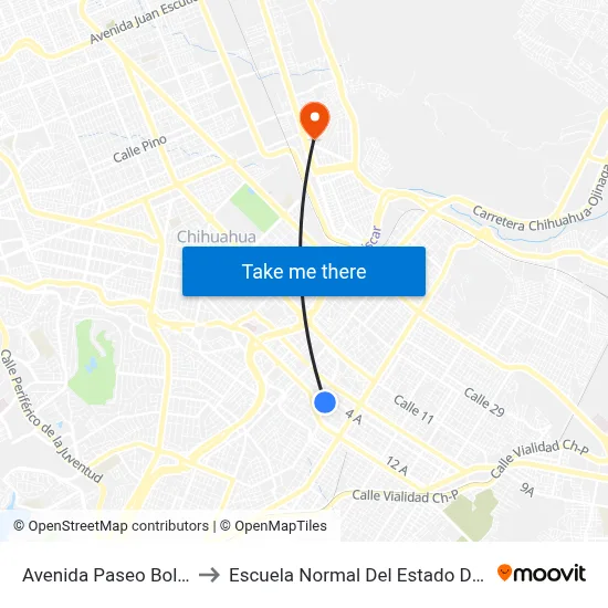 Avenida Paseo Bolívar, 417 to Escuela Normal Del Estado De Chihuahua map