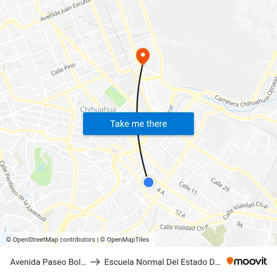 Avenida Paseo Bolívar, 226 to Escuela Normal Del Estado De Chihuahua map