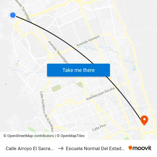 Calle Arroyo El Sacramento, 16523 to Escuela Normal Del Estado De Chihuahua map