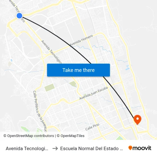 Avenida Tecnologico, 15517 to Escuela Normal Del Estado De Chihuahua map