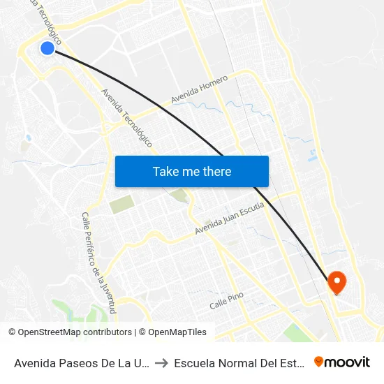 Avenida Paseos De La Universidad, 15701 to Escuela Normal Del Estado De Chihuahua map