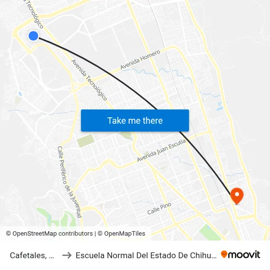 Cafetales, 425 to Escuela Normal Del Estado De Chihuahua map