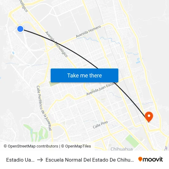 Estadio Uach to Escuela Normal Del Estado De Chihuahua map